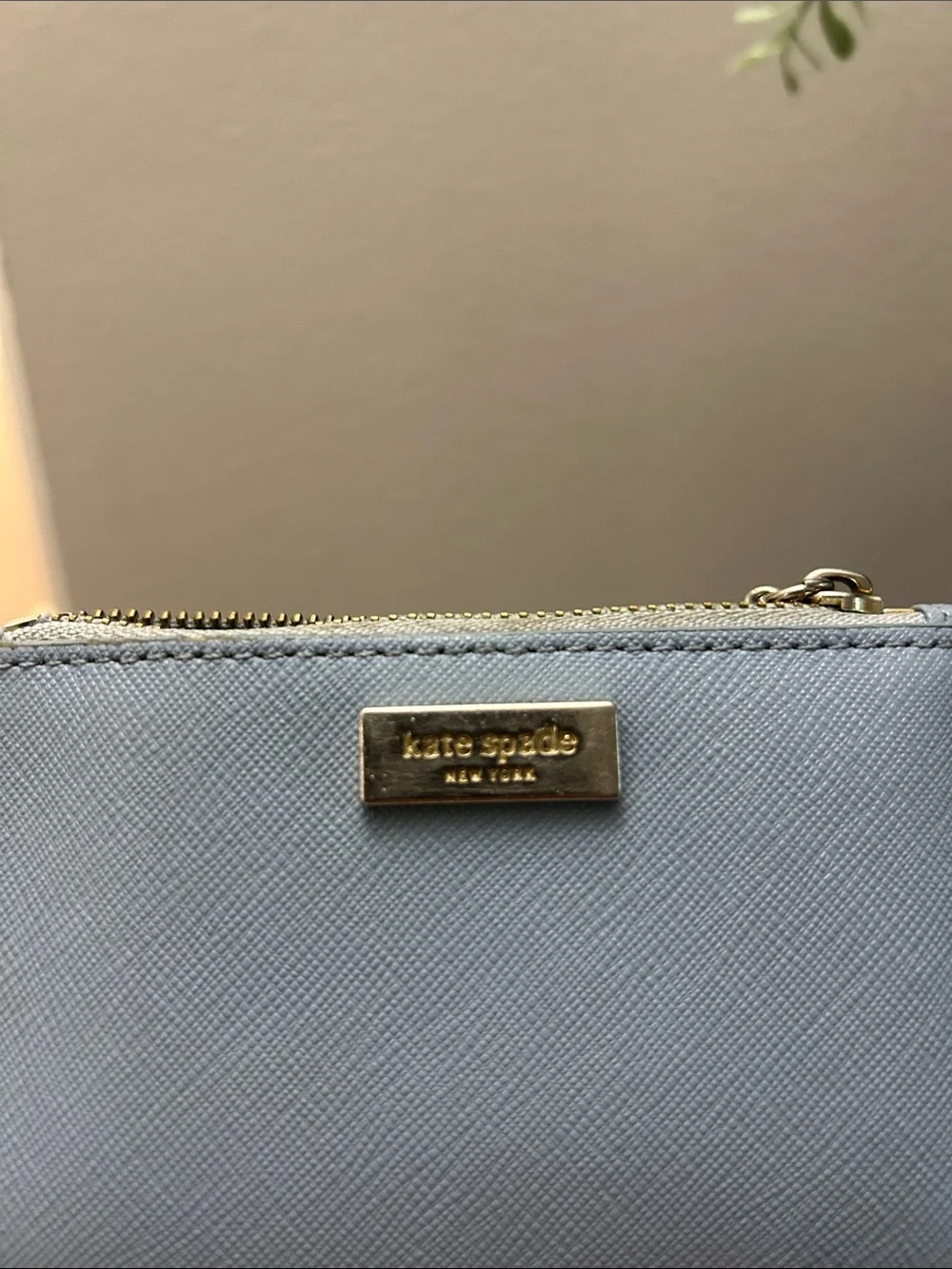 kate spade Light Blue Saffiano Zip Card Holder